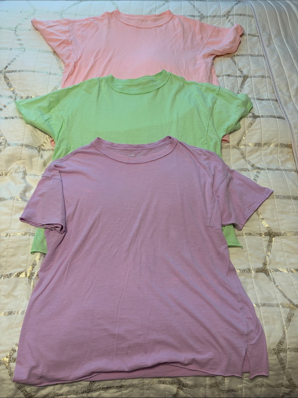 aerie Three-Pack Short-Sleeve Crewneck Tees in Lavender, Mint, and Light Pink